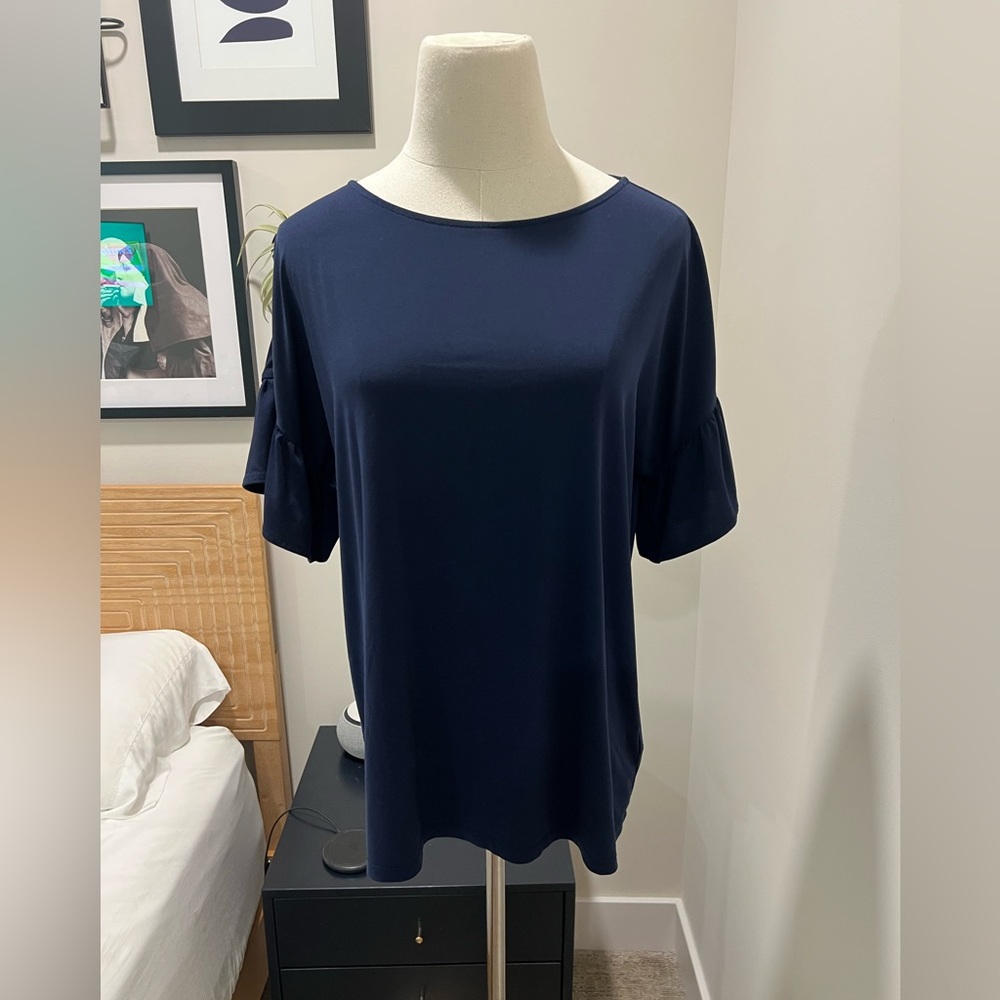 Michael Kors Women’s Navy Blue Ruffled Shirt, MEDIUM